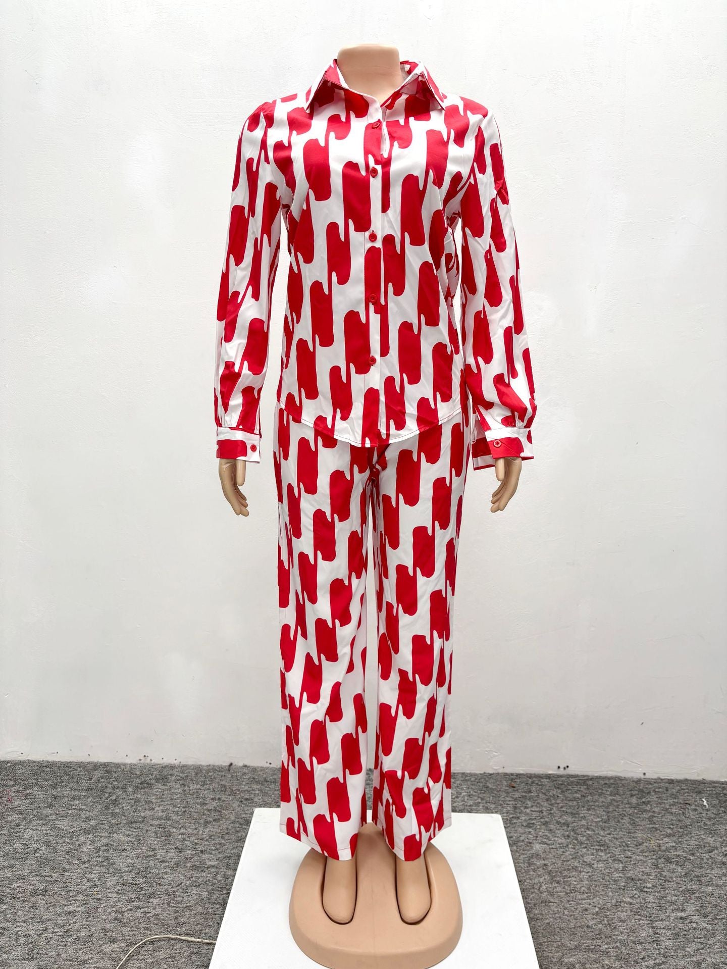 African Suit Women Loose Long Sleeve Shirt Trousers Women Autumn Casual Two-Piece Set 12