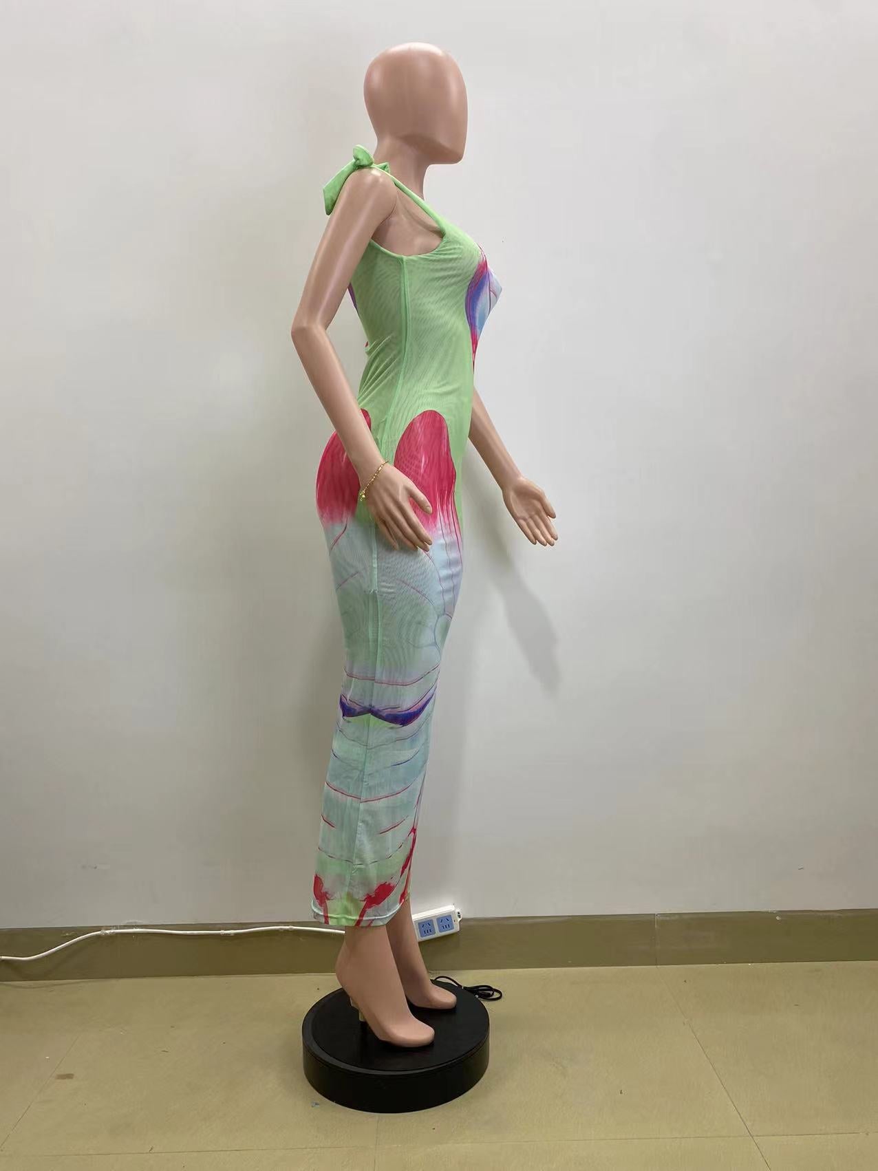 Women Summer Sexy Mesh Slash Shoulder Bodycon Dress 6