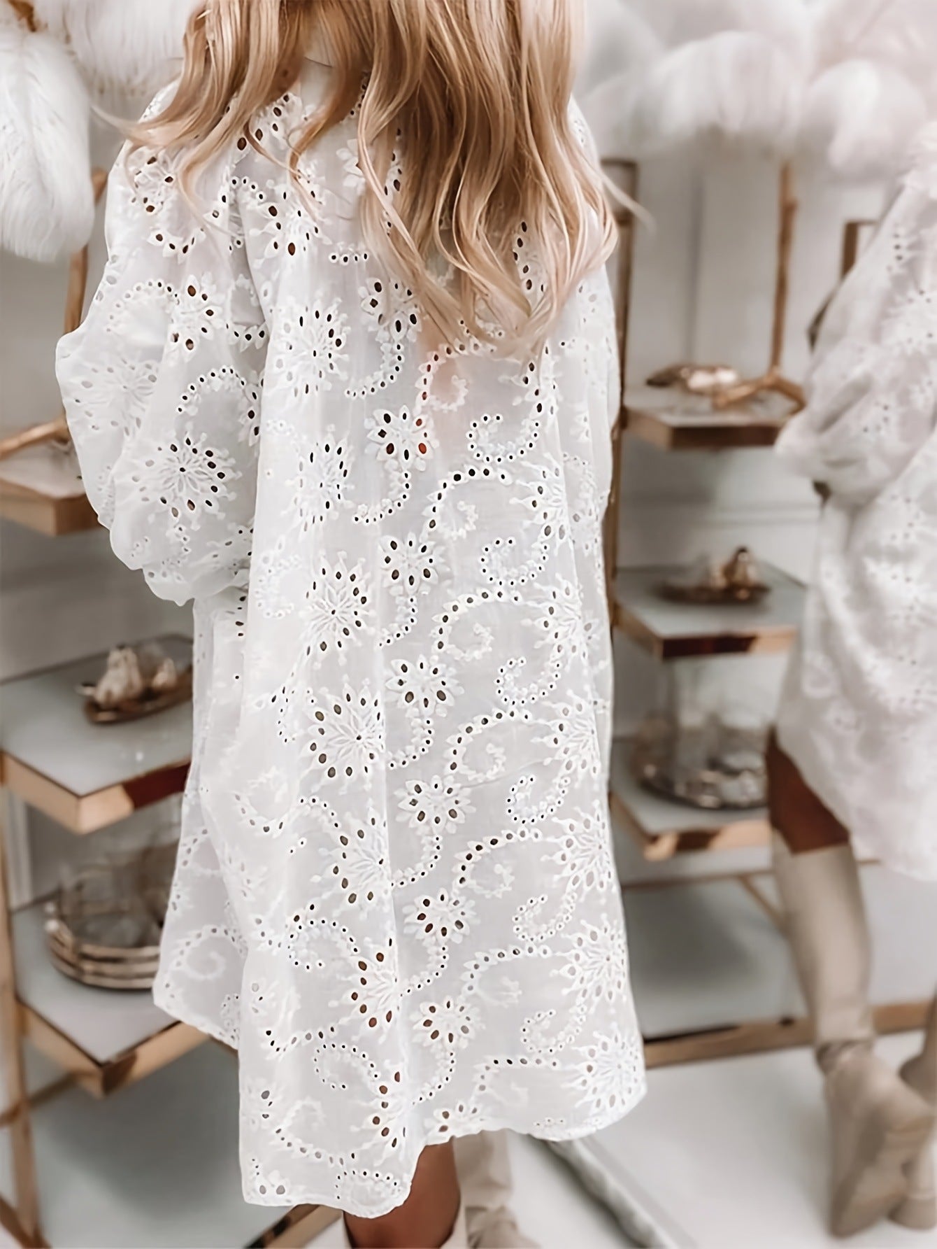 Spring Summer women's casual loose embroidered lace shirt 3