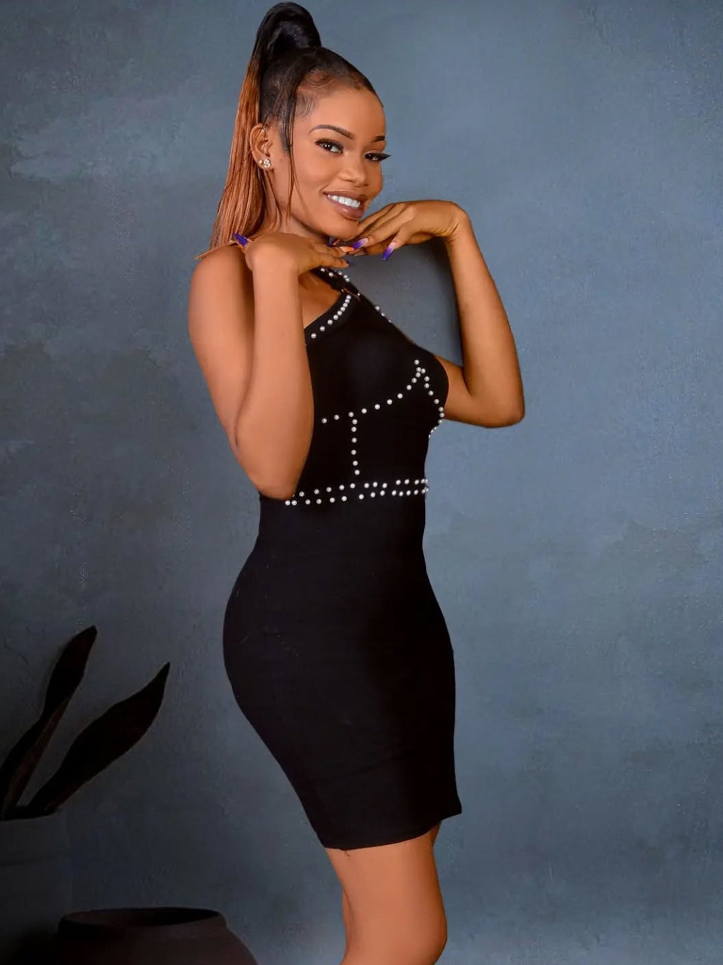 Women Beaded Sexy French Halter Neck Dress 7