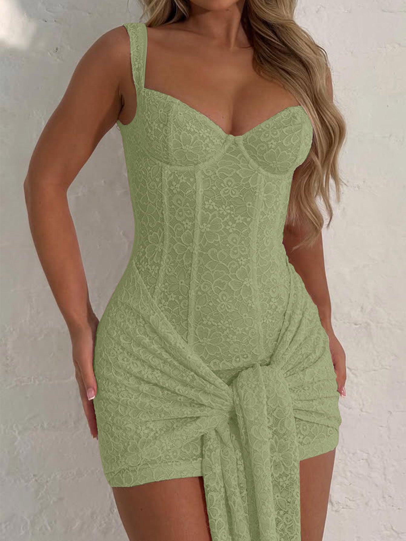 Women's Sexy V-Neck Lace-Up Patchwork Straps Bodycon Dress 6