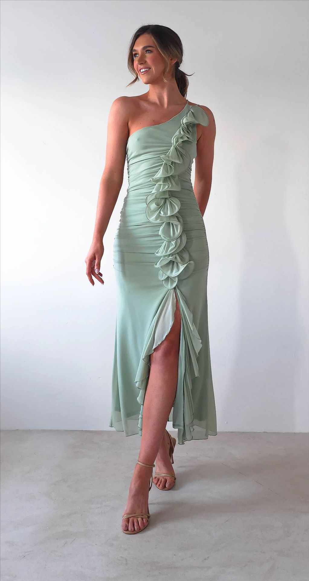 Summer Slash Shoulder Fashion Sexy Shirred High Slit Slim Dress 14