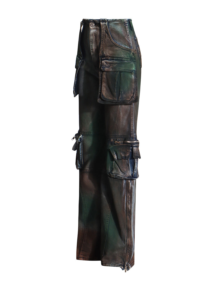 Trendy Cargo Pants Spring Fashion Street Multi-Pocket High Waist Denim Trousers 4