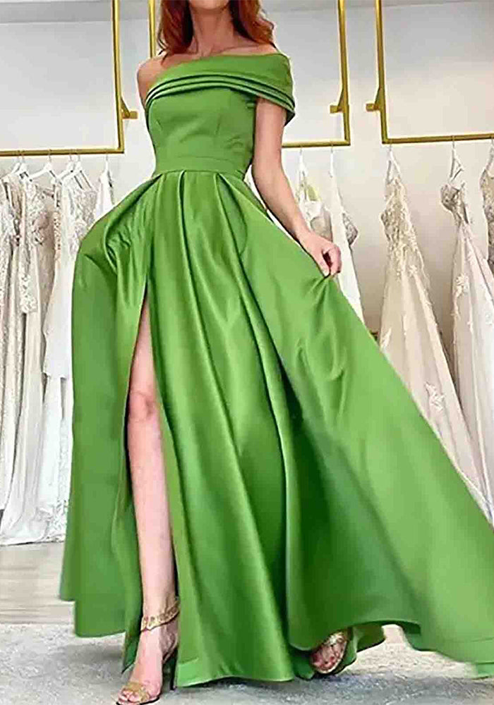 Women one-shoulder elegant ball high slit evening dress（Processing time need 3-6 days）