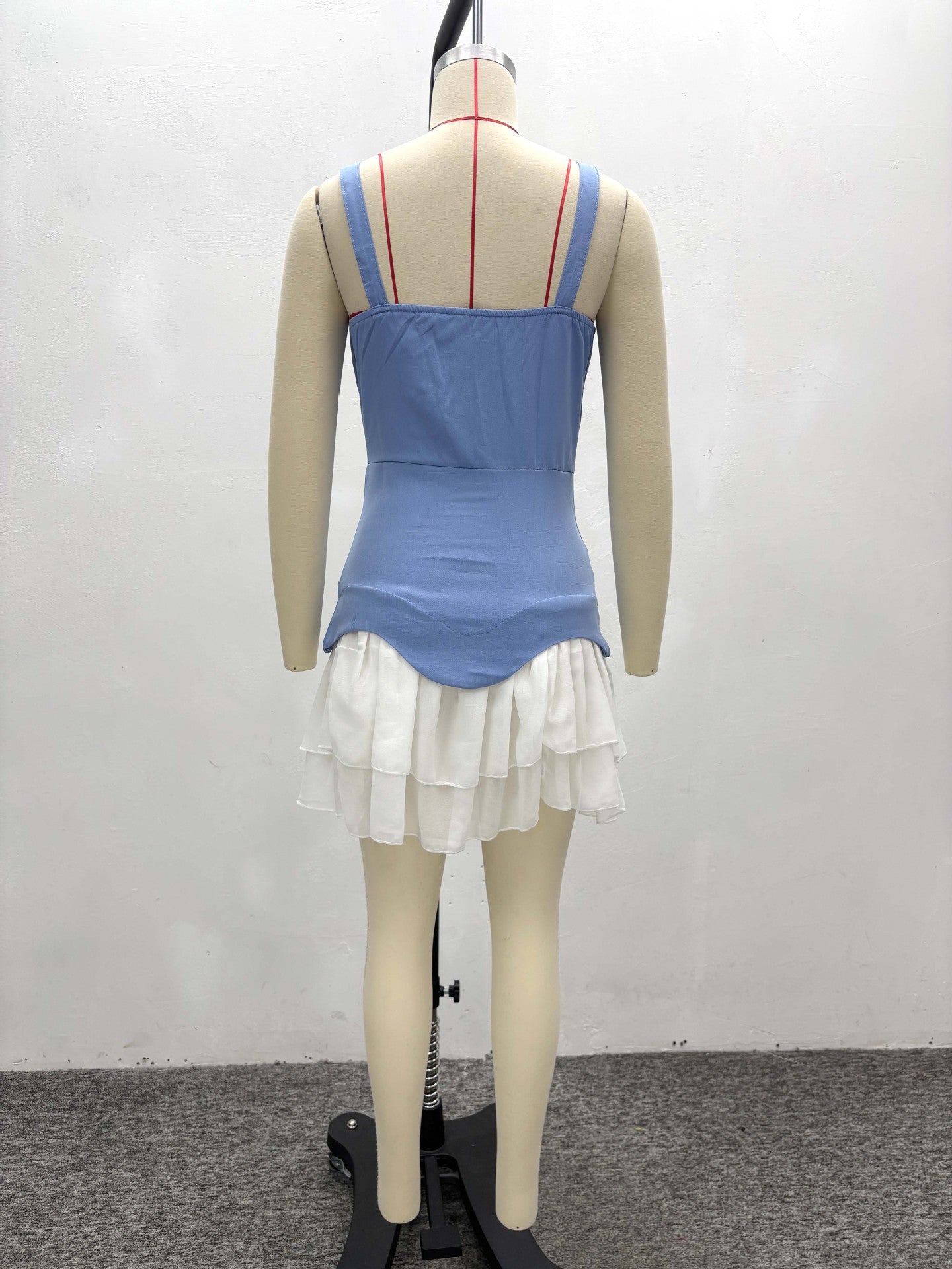 Summer Sexy Zipper Strap Women's Patchwork Pleated Short Dress 8