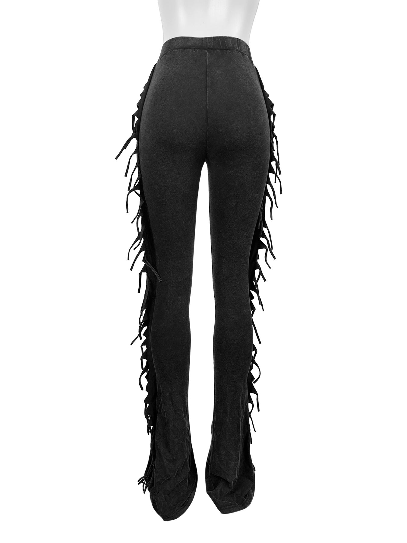 Casual Women Tassel Elastic Tight Fitting Micro Bell Bottom Pants 7