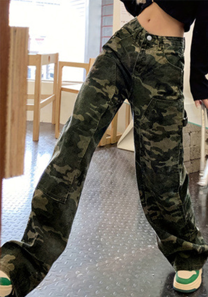 High Street Camouflage Cargo Jeans Women's Hip Hop Denim Straight Pants