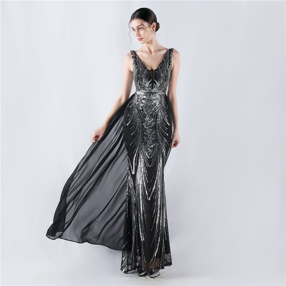 Plus Size Women Sequined Formal Party Maxi Evening Dress