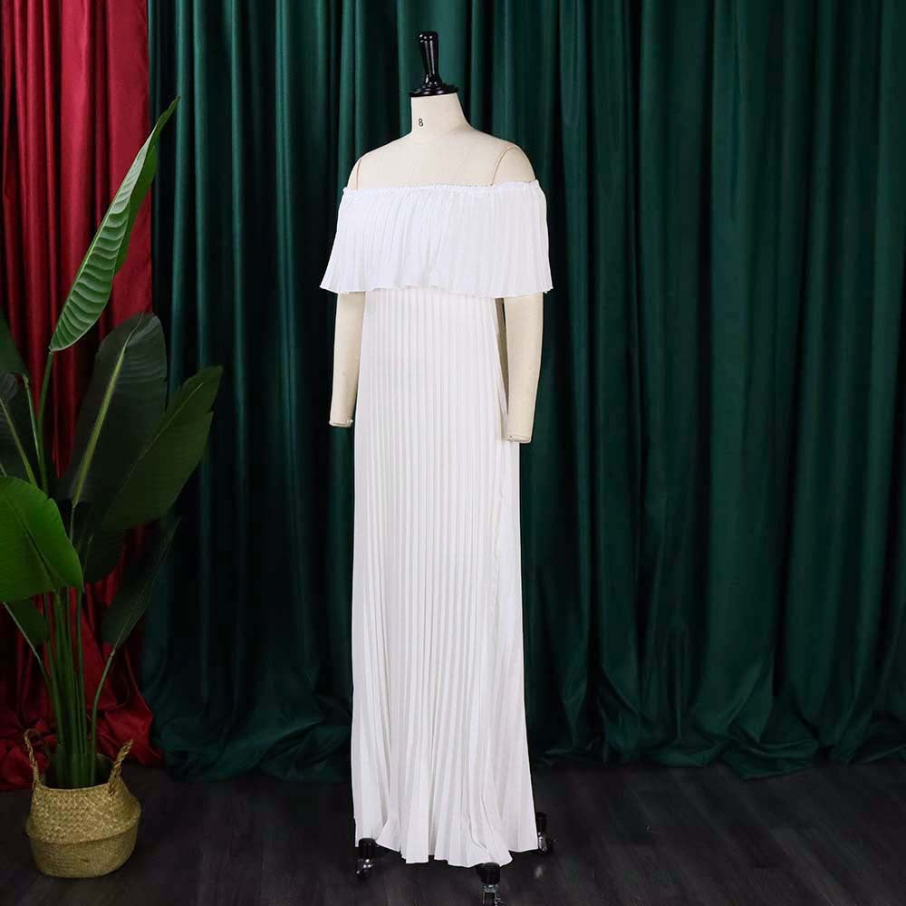 Women Sexy Off Shoulder Off Shoulder Pleated Maxi Dress 22