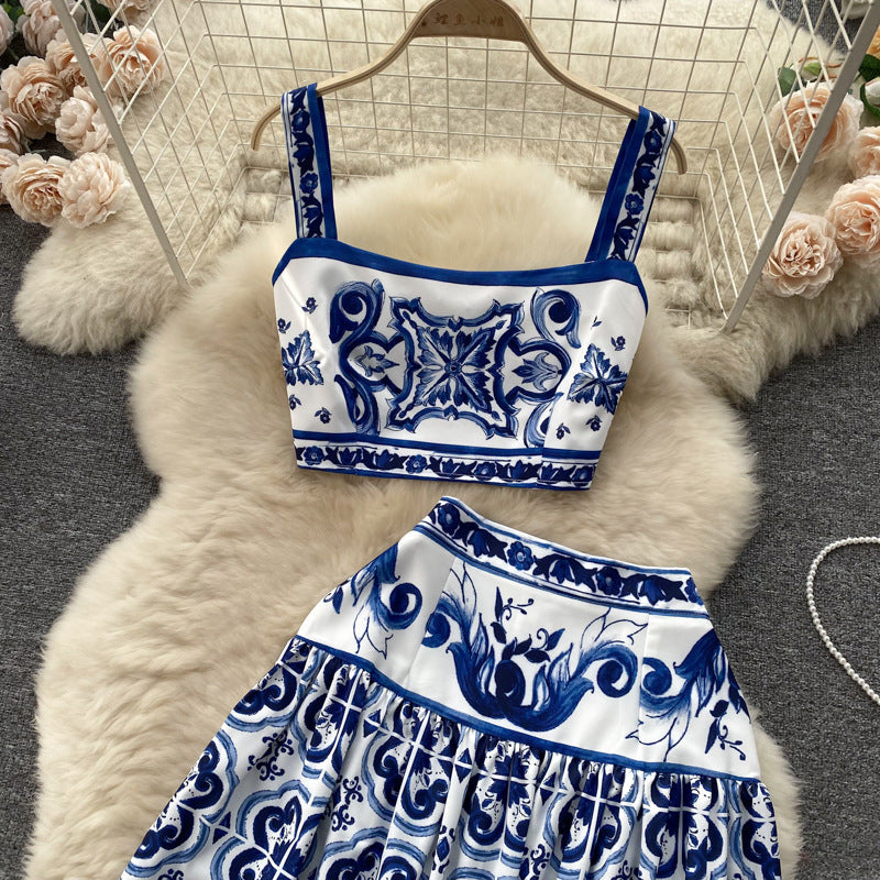 Women Summer Printed Camisole + Skirt Two-piece Set 27