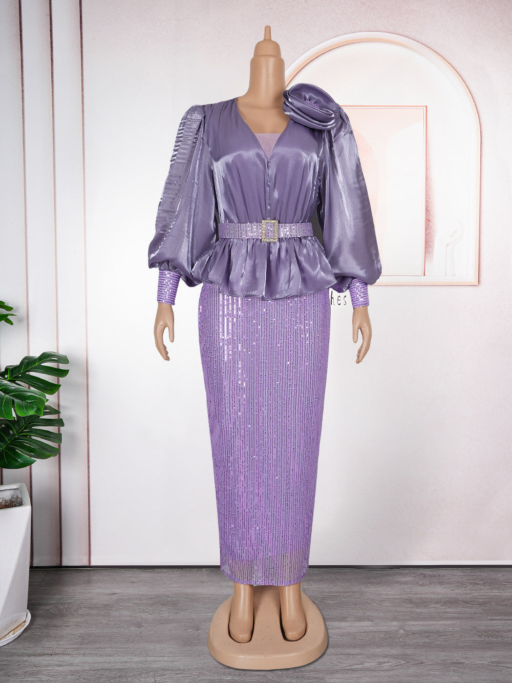 Africa Plus Size Women's Fashion Loose Sequin Evening Dress 12