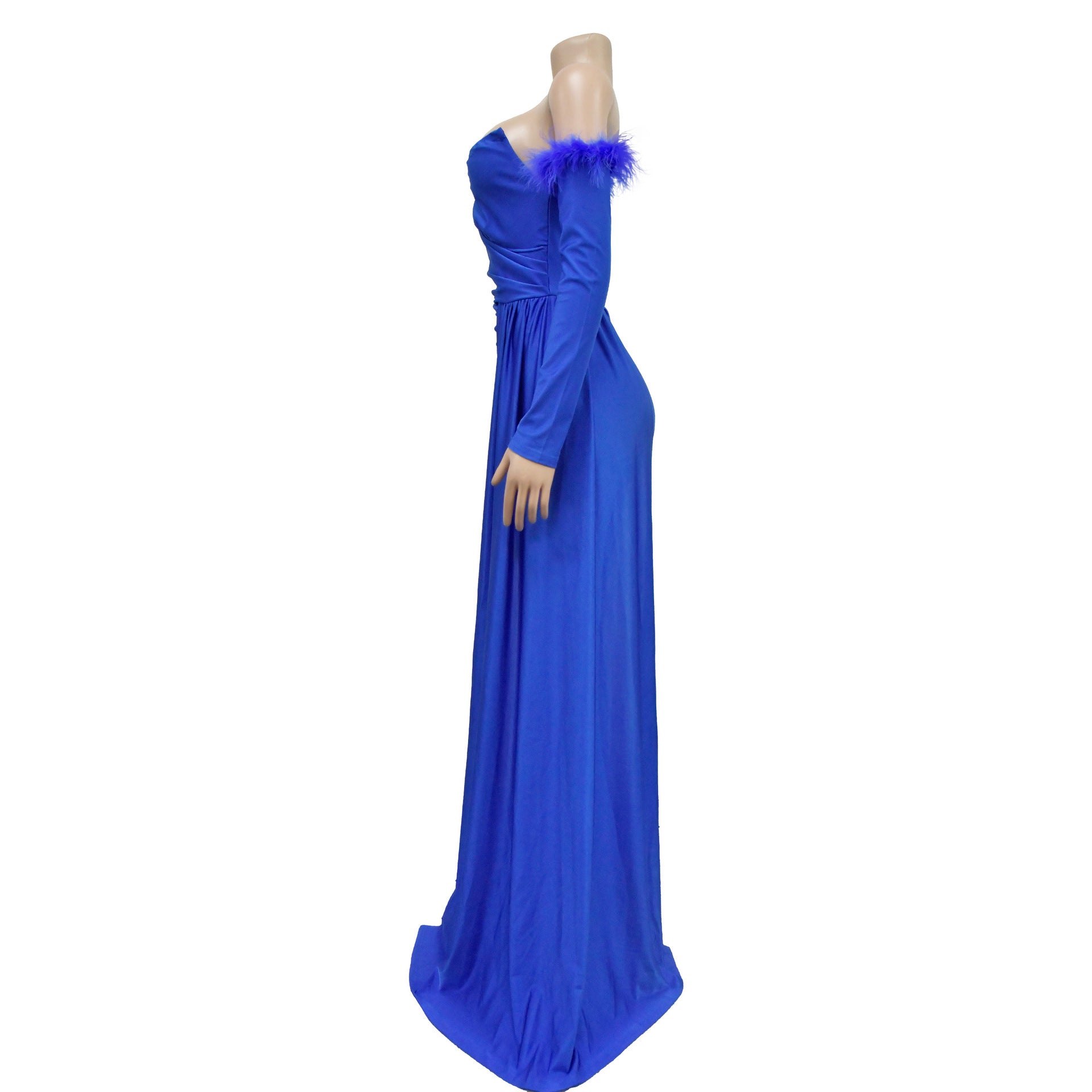 Fashion Women's Solid Color Pleated Low Back Slit Maxi Dress 40