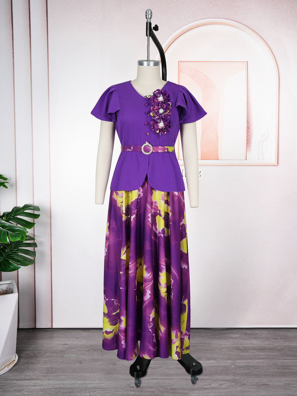 Print Button A-Line Plus Size Dress 7