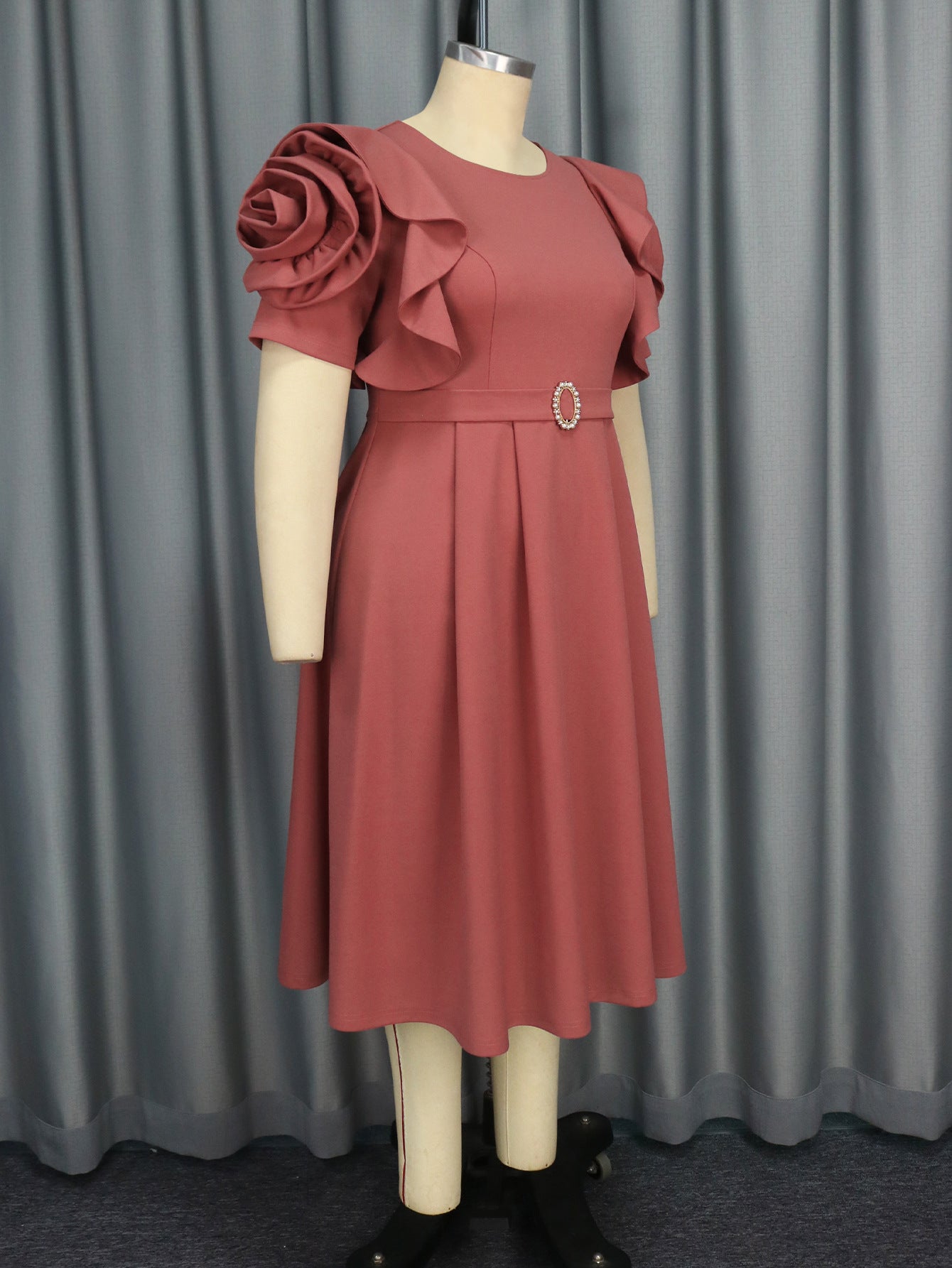 Plus Size Ruffle Sleeve Fashion High Waist Formal Party Dress 4