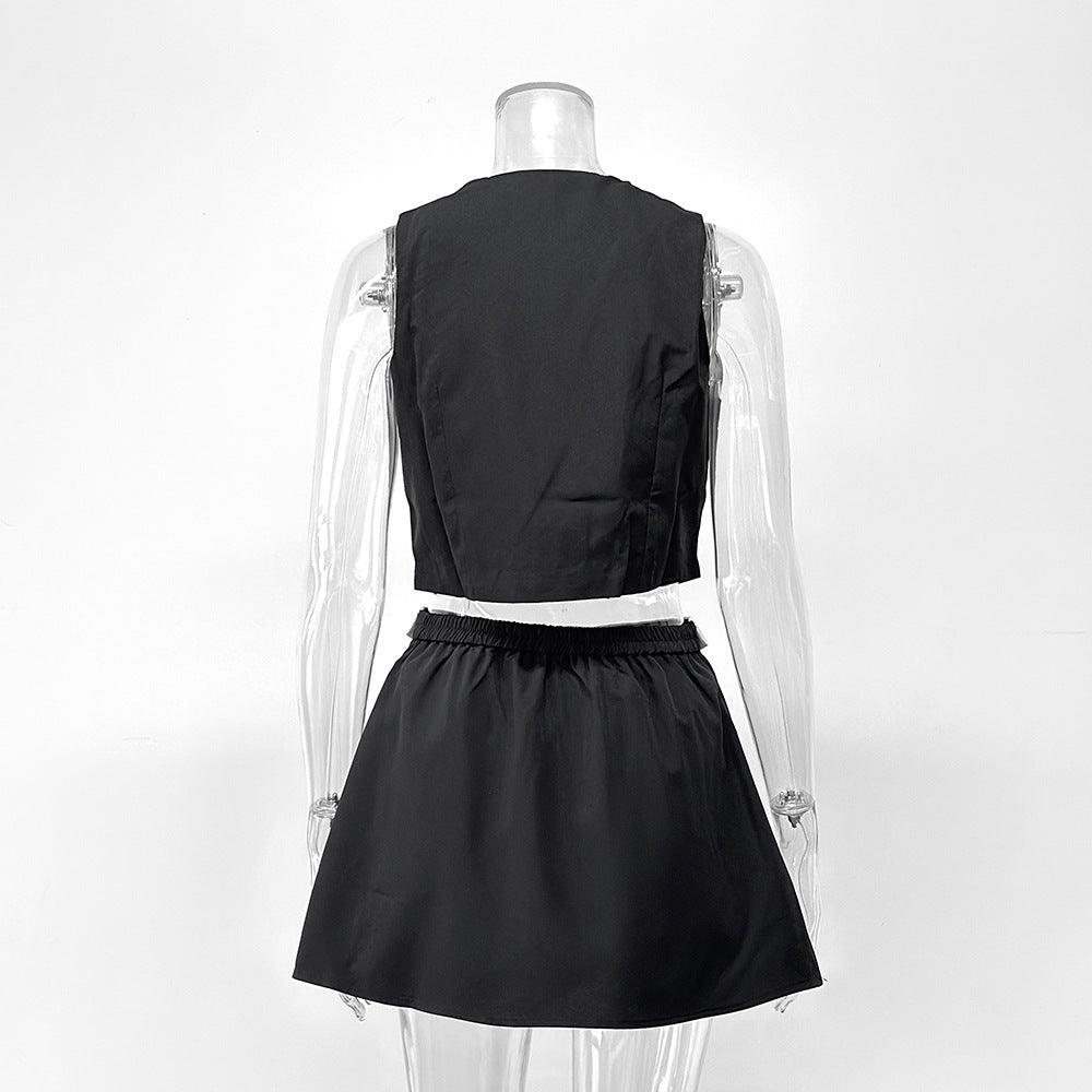 Summer Sexy Women's Sleeveless Button-Up Vest & Mini Skirt Set 8
