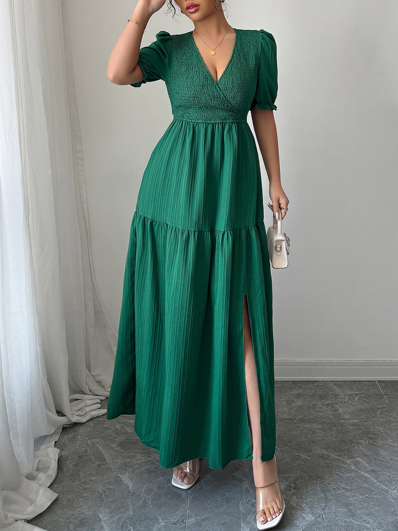 Spring/Summer Women's Chic Elegant Deep-V Neck Long Dress 4