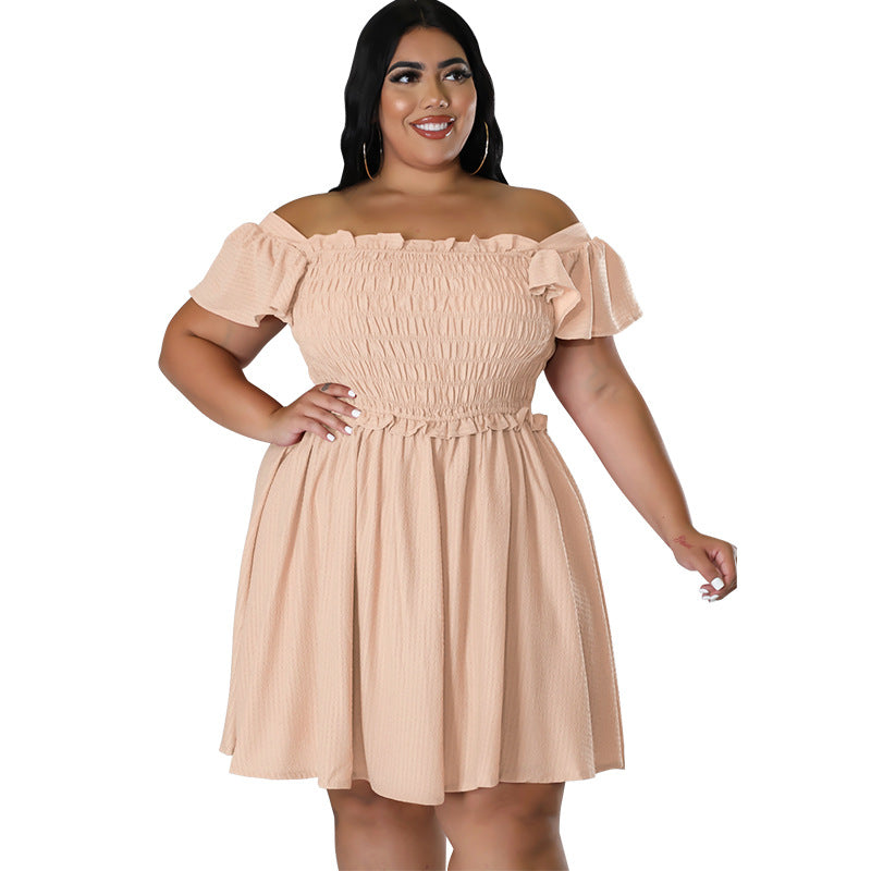 Plus Size Summer Women's Off Shoulder Short Sleeve Casual Swing Dress 8