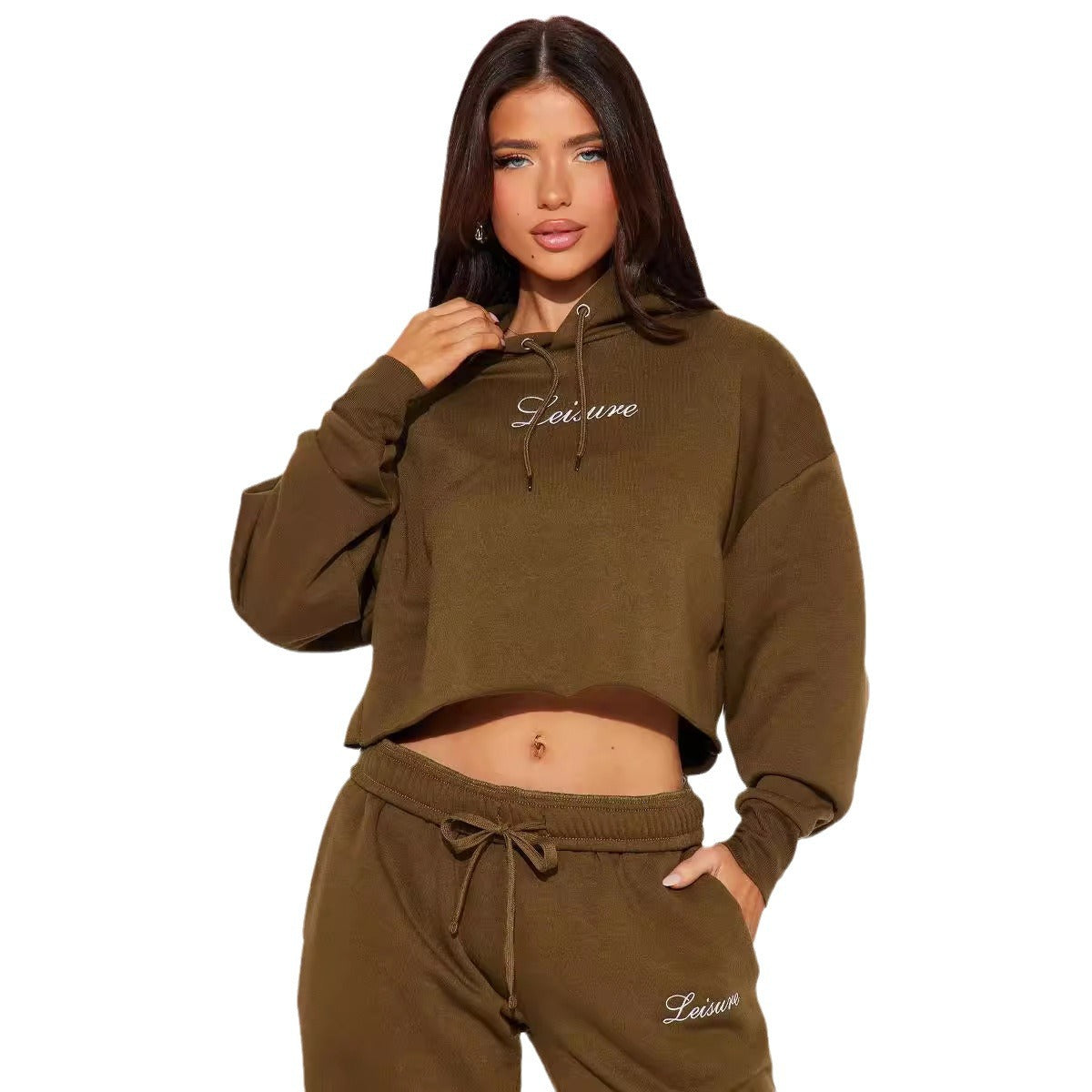 solid Color letter printed Fashion Hoodies pants two piece Set 7