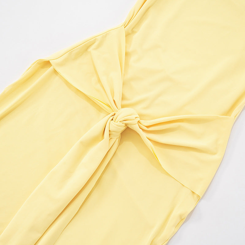 Autumn Fashion Solid Color Chic Slim Ribbon Low Back Women's Sexy Bodycon Dress 14