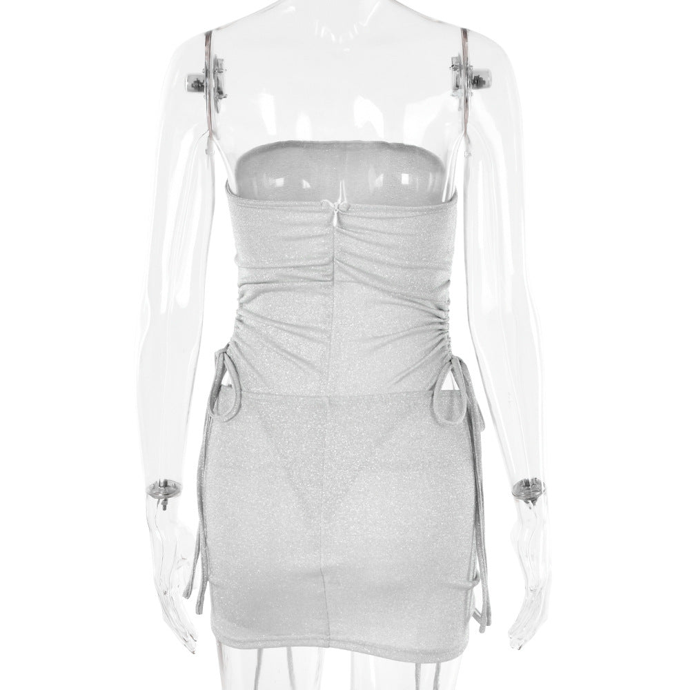 Women Summer Sexy Drawstring Top and Skirt Two-piece Set 9