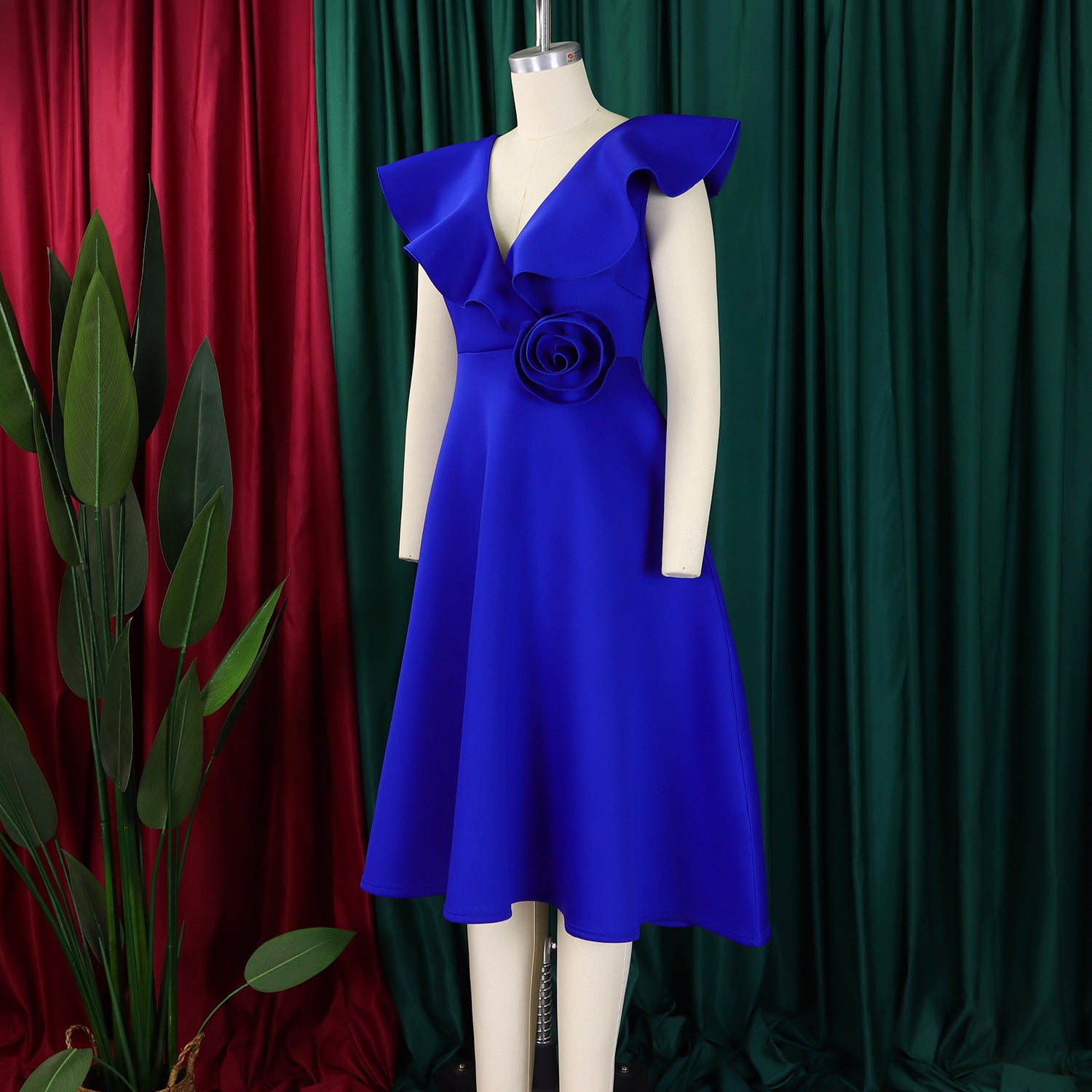 V Neck Floral Ruffle A-line Dress for Women Formal Party Gown 15