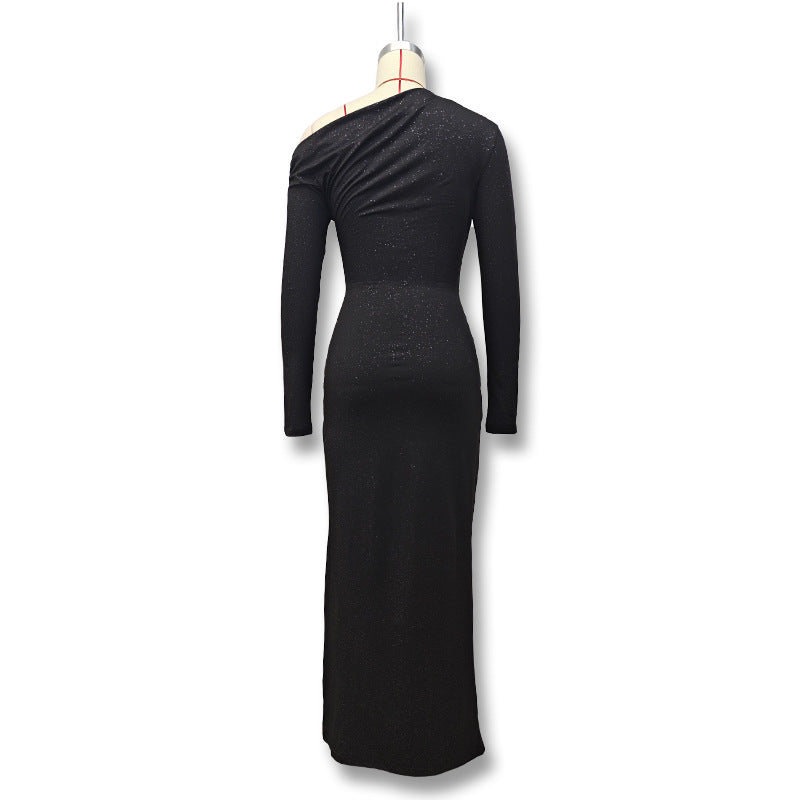 Women Fall and Winter Sexy Slash Shoulder Long Sleeve Bodycon Dress 21