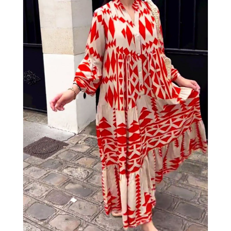 Plus Size Women's Spring Printed Loose Bohemian Dress For Women 15