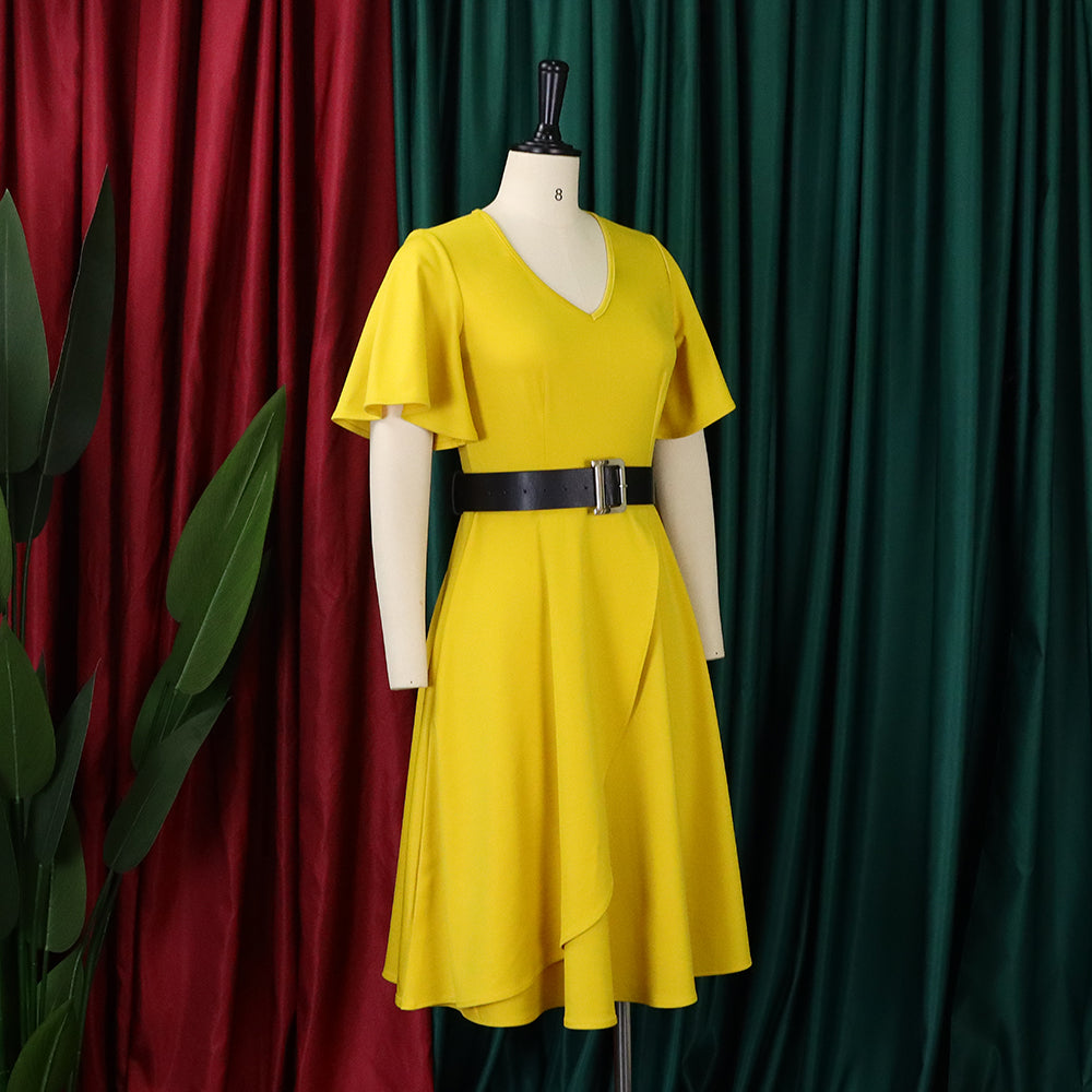 Summer Women's Bell Bottom Sleeve Solid Plus Size African Dress 15