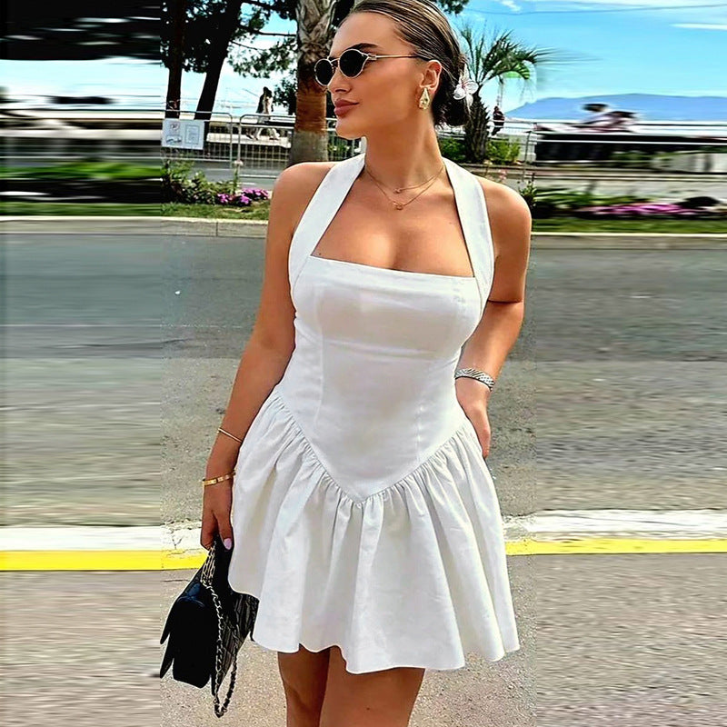 Women pleated Patchwork Mini Strap Dress 3