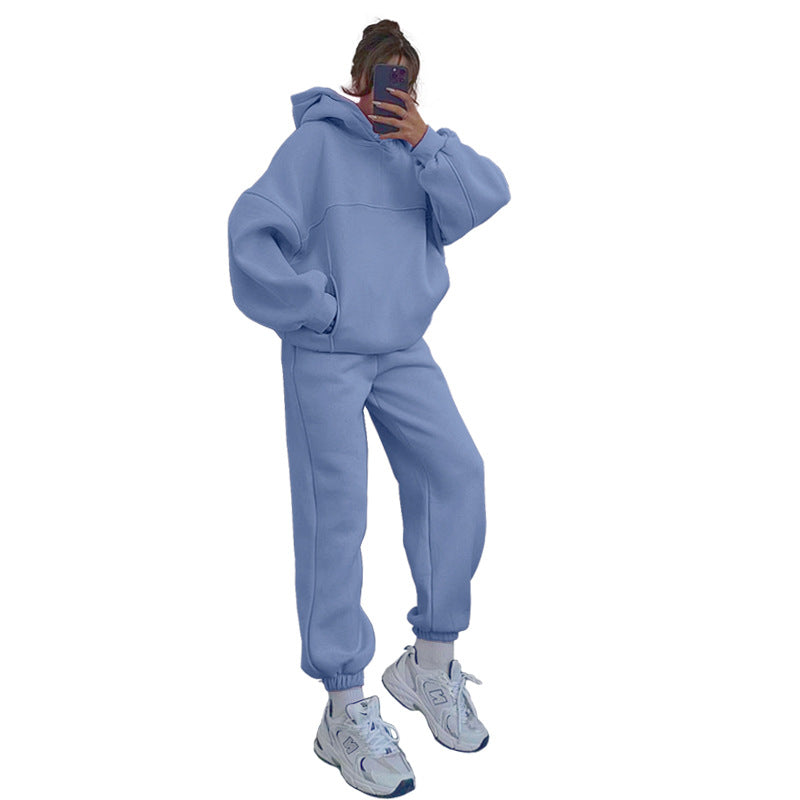 Women Solid Hoodies and Pant Casual Two-piece Set 21