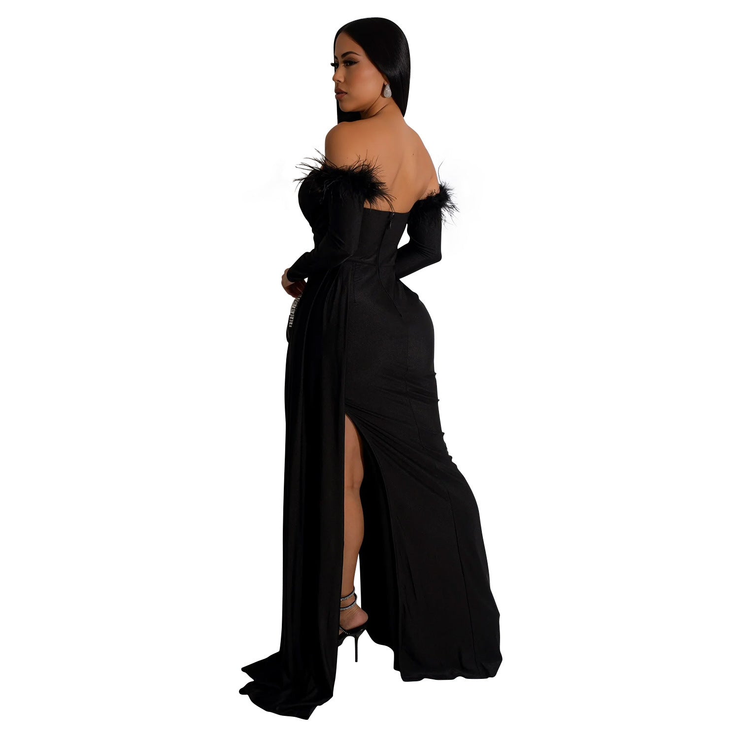 Fashion Women's Solid Color Pleated Low Back Slit Maxi Dress 21