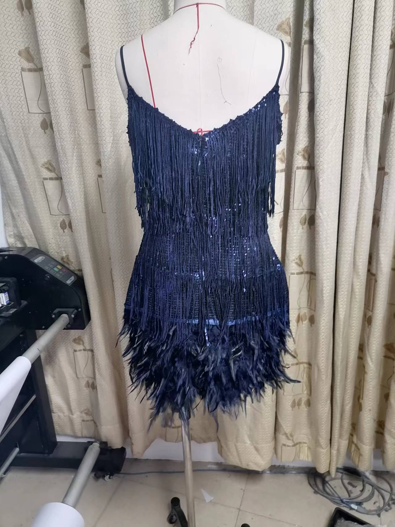 Women Fringe Sequin Feather Dress Dresses 17