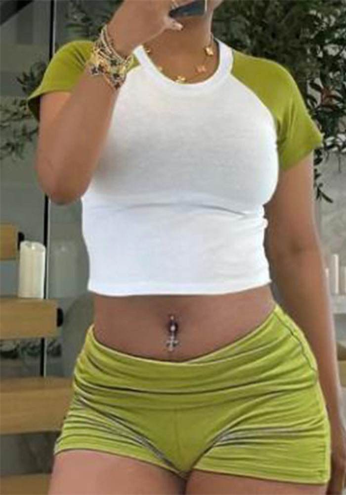 Fashionable Color Matching Two Piece Shorts Set