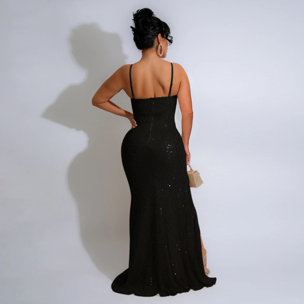 Women Sequined Strap Formal Party Sexy Ball Dress 6