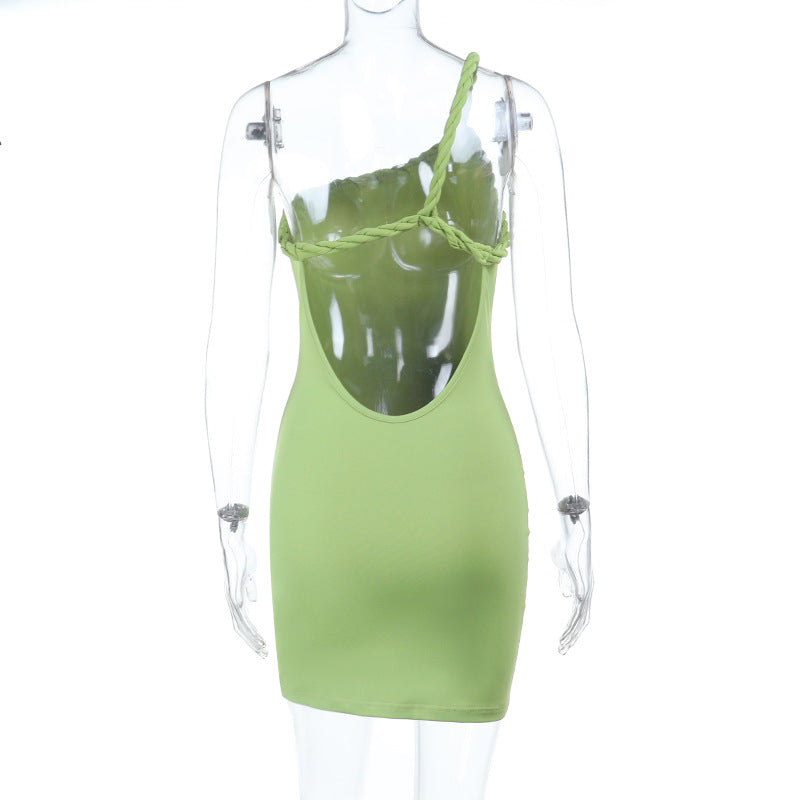 Women Summer Sexy One Shoulder Solid Bodycon Dress 7