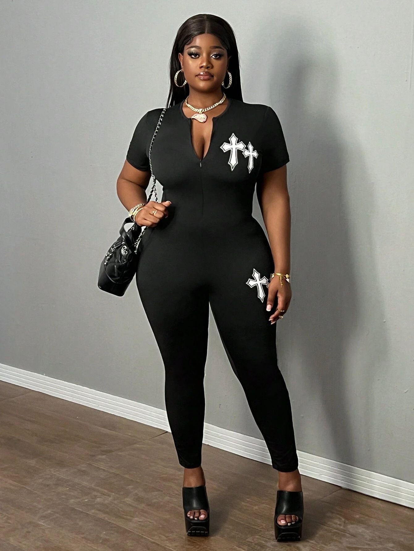 Summer fashion printed short sleeve women's jumpsuit