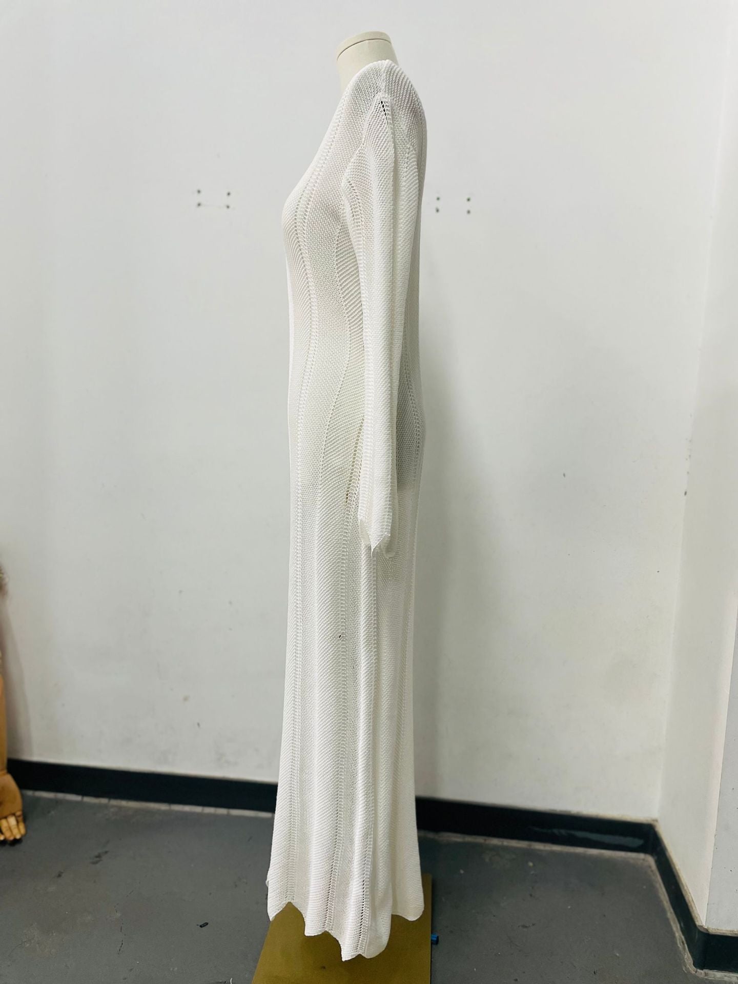 Autumn and winter women's fashion hollow solid color knitting Holidays long dress 9