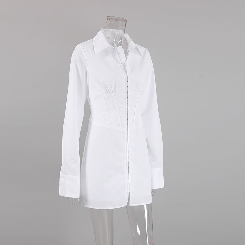 Women white long-sleeved shirt dress 7