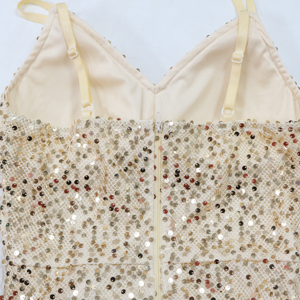 Women Sequined Strap Formal Party Sexy Ball Dress 14