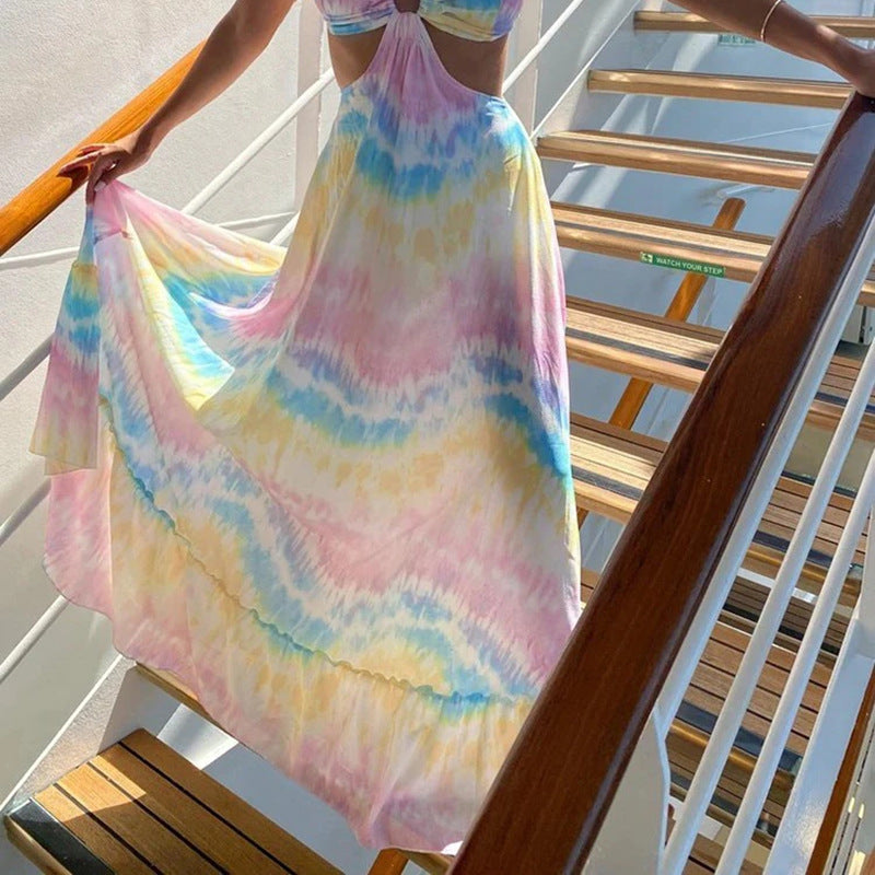 Summer Print V Neck Sleeveless Halter Boho Dress 5