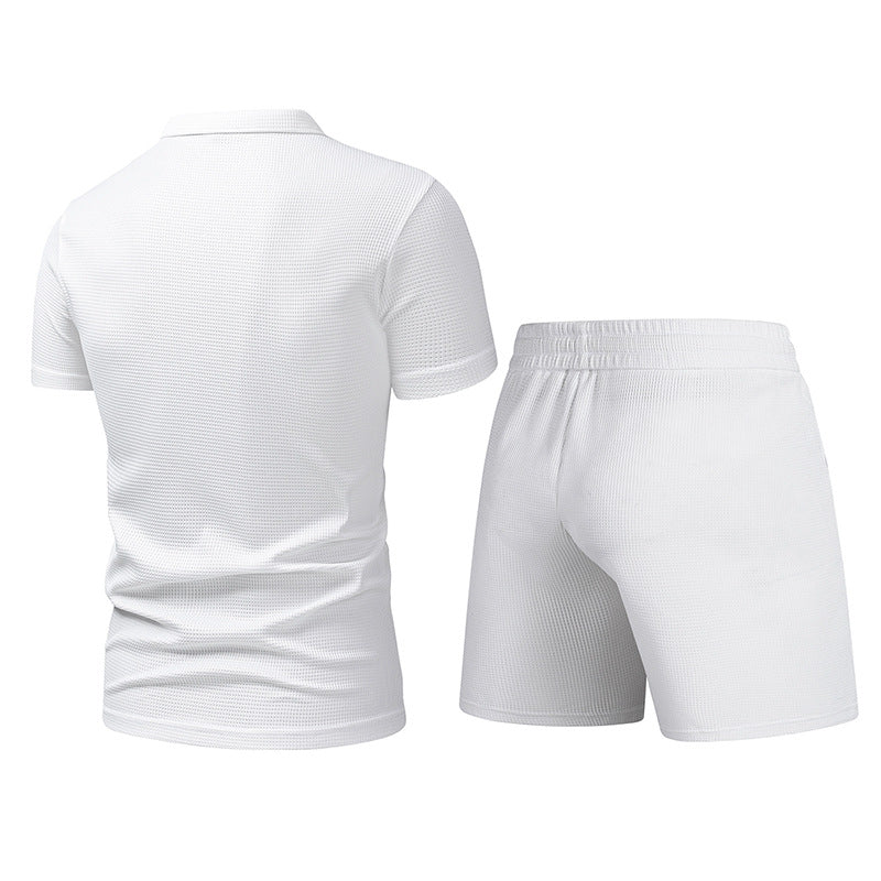Men's summer Turndown Collar short-sleeved polo shirt and shorts two-piece set 5