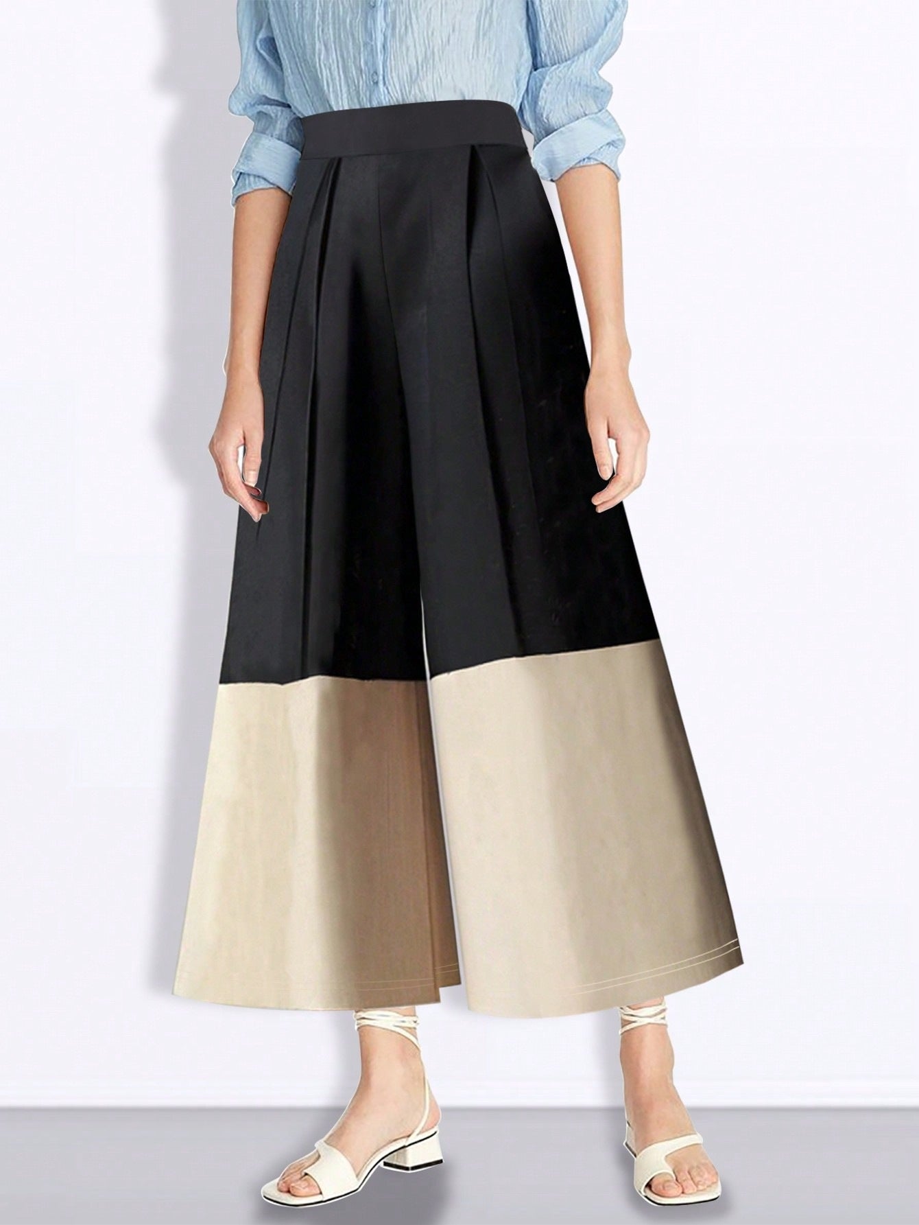 Women Elegant Color Block High Waist Pants 9