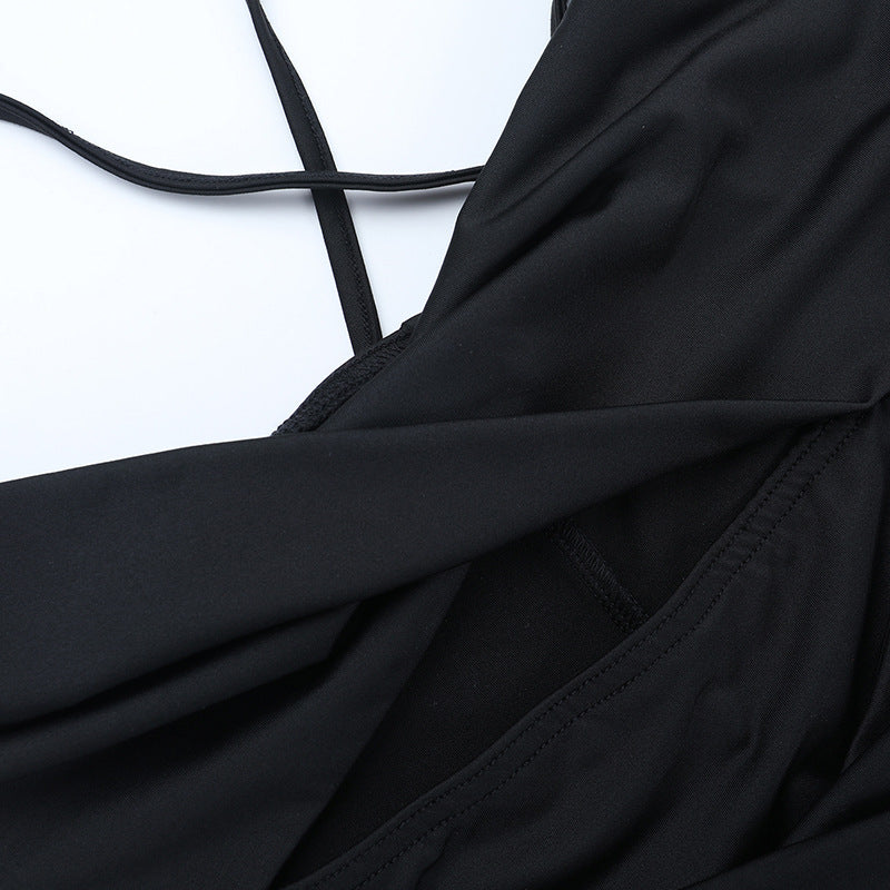 Women Sexy Cutout Slit Black Halter Dress 11