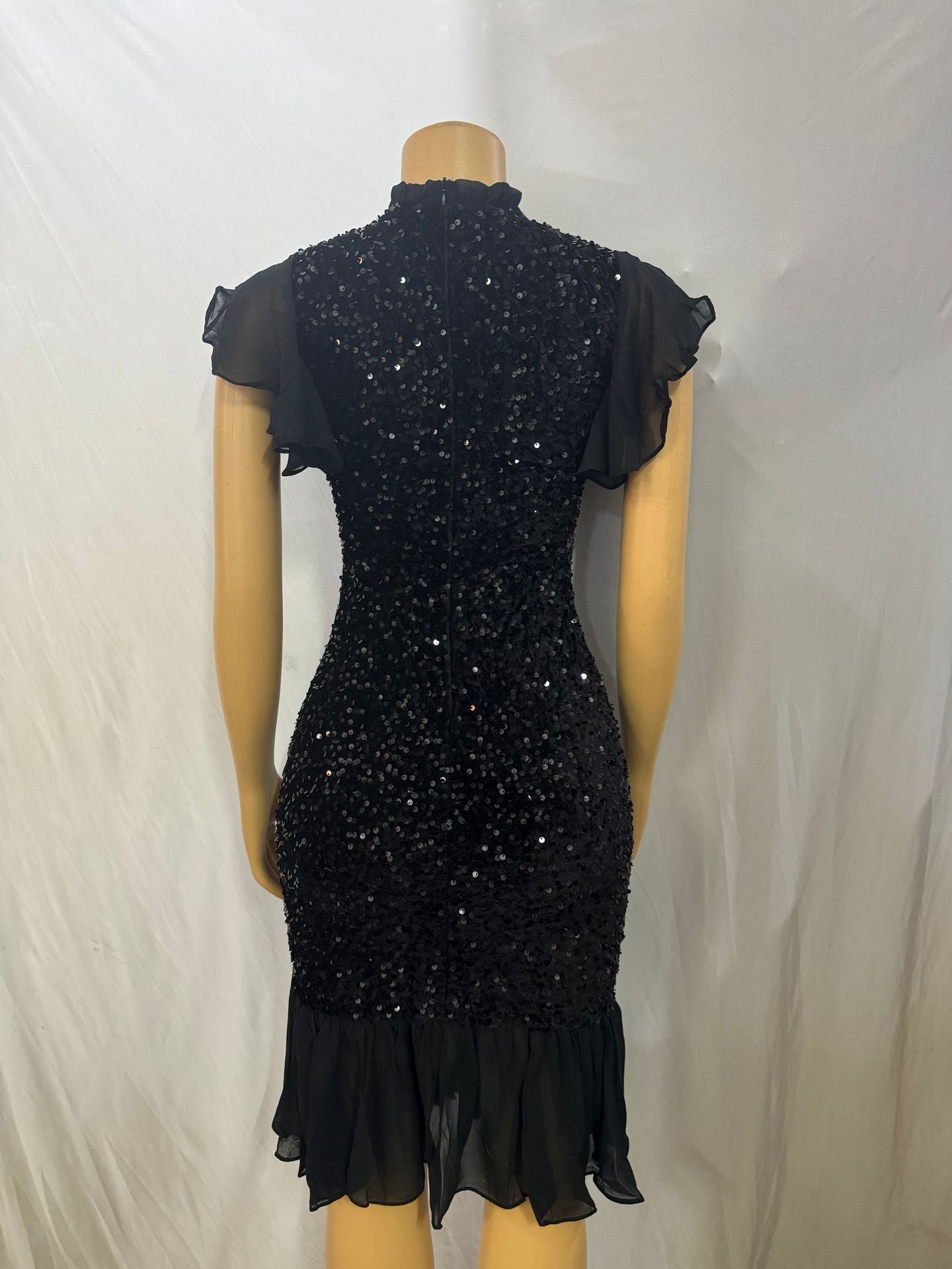 Women Soid Sequin Patchwork Sexy Bodycon Short Sleeve Dress 8