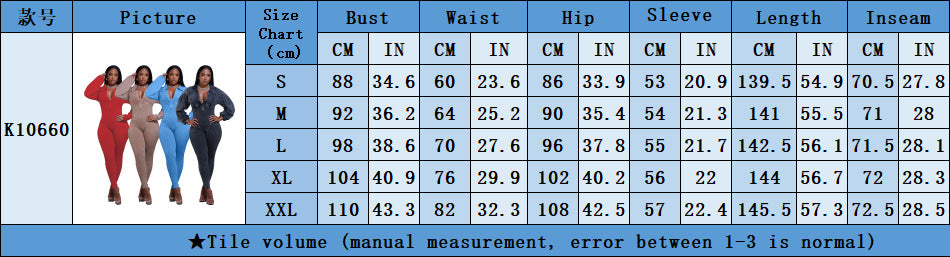 Autumn And Winter Women's V-Neck Long Sleeves Tight Fitting Patchwork Jumpsuit 11