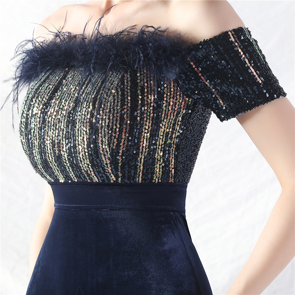 Off Shoulder Sequin Slit Plus Size Formal Party Evening Dress 22