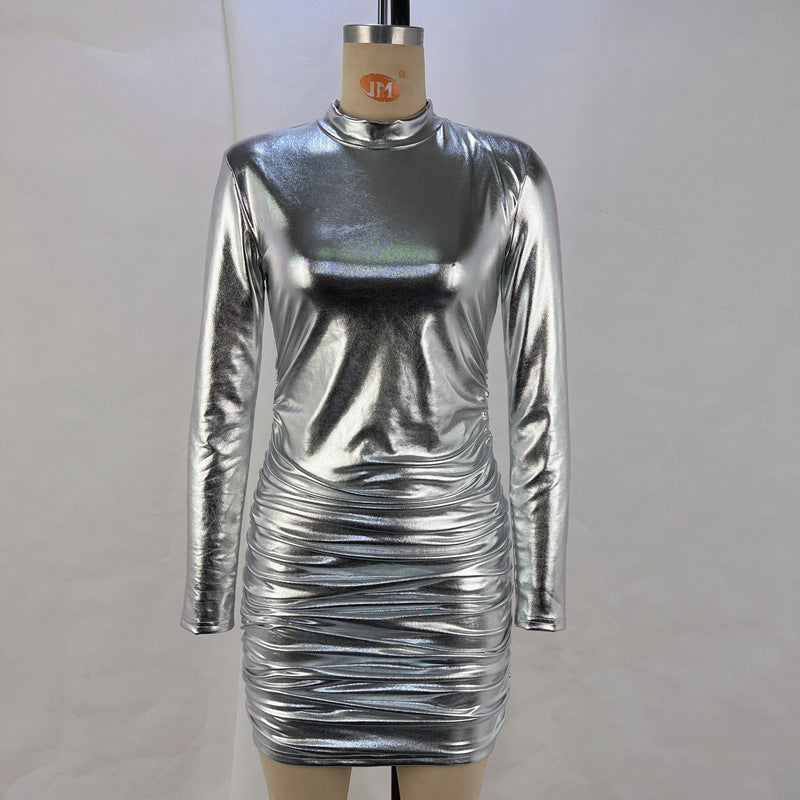 Women's Winter Fashion Sexy Slim Fit Pleated Long Sleeve Bodycon Dress 10