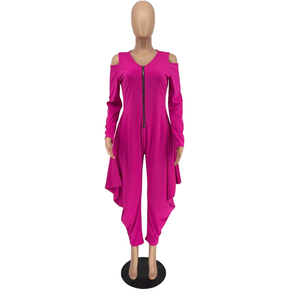 Women's Solid Color Cutout Long Sleeve Fashionable Loose Jumpsuit 35