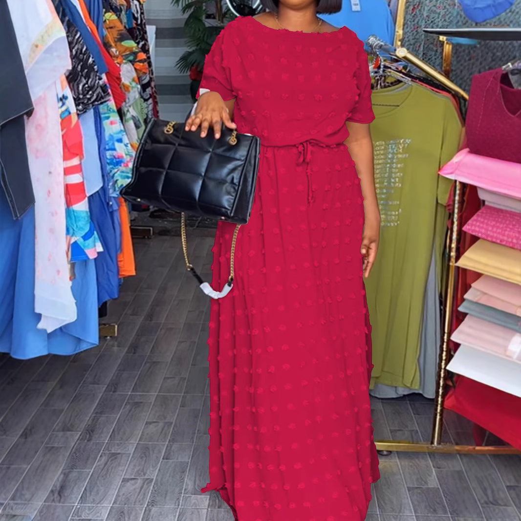 Women Summer Plus Size Solid Bat Sleeves Dress 5