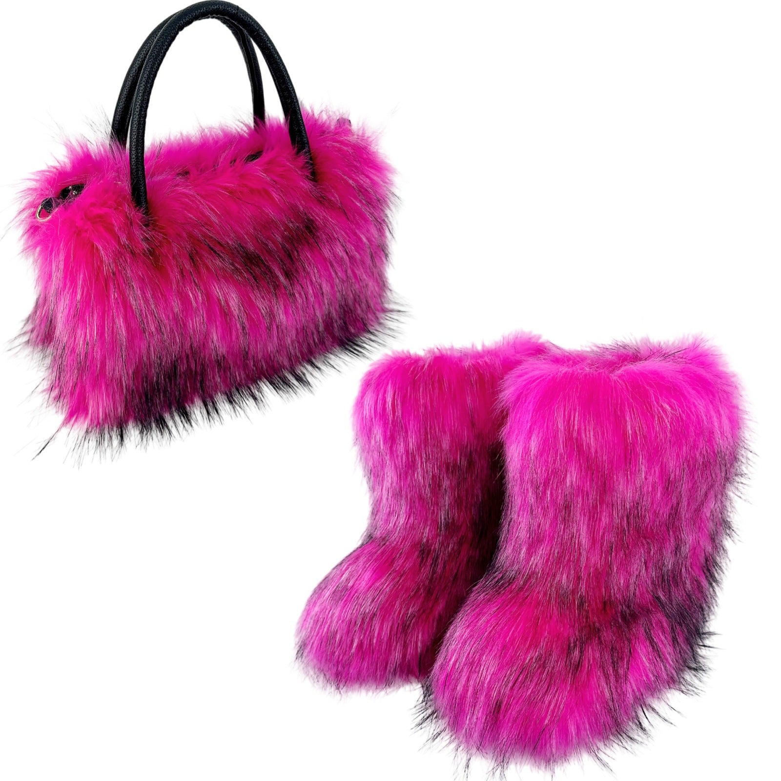 Women Spring Furry Mid-Tube Snow Boots Furry Tote Bag Two-Piece Set 4